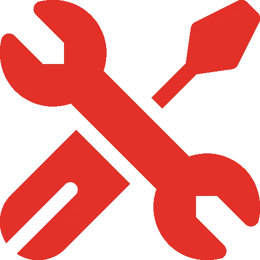 A red and black background with two crossed wrenches